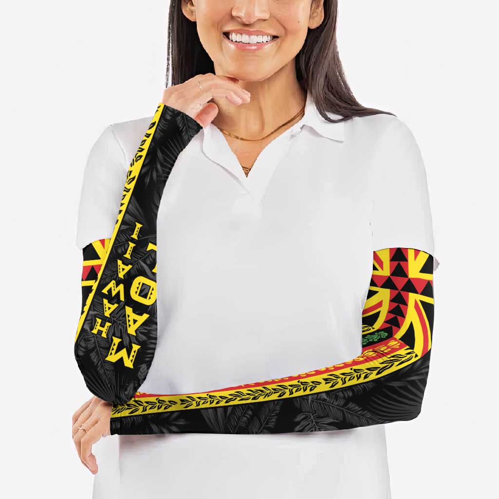 Hawaii Maoli Spirit Arm Sleeves Kakau Pattern With Flower Lei - Polynesian Pride