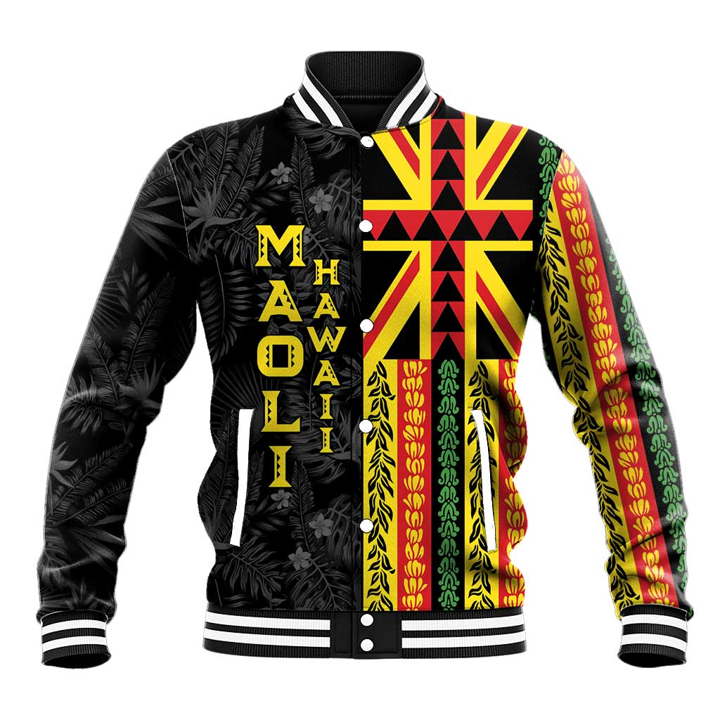 Hawaii Maoli Spirit Baseball Jacket Kakau Pattern With Flower Lei - Polynesian Pride