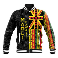Hawaii Maoli Spirit Baseball Jacket Kakau Pattern With Flower Lei - Polynesian Pride