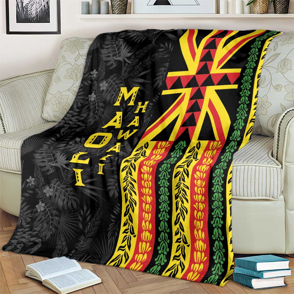 Hawaii Maoli Spirit Blanket Kakau Pattern With Flower Lei - Polynesian Pride