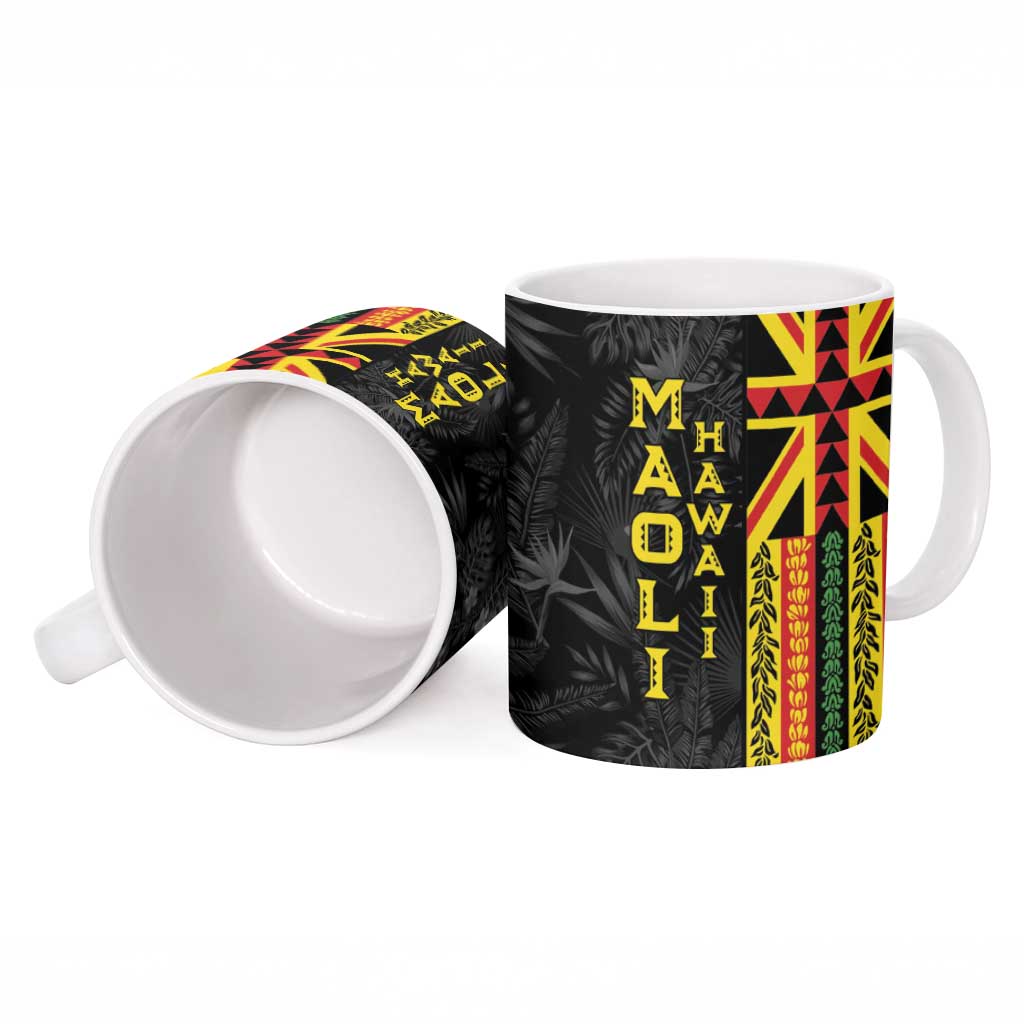 Hawaii Maoli Spirit Ceramic Mug Kakau Pattern With Flower Lei - Polynesian Pride