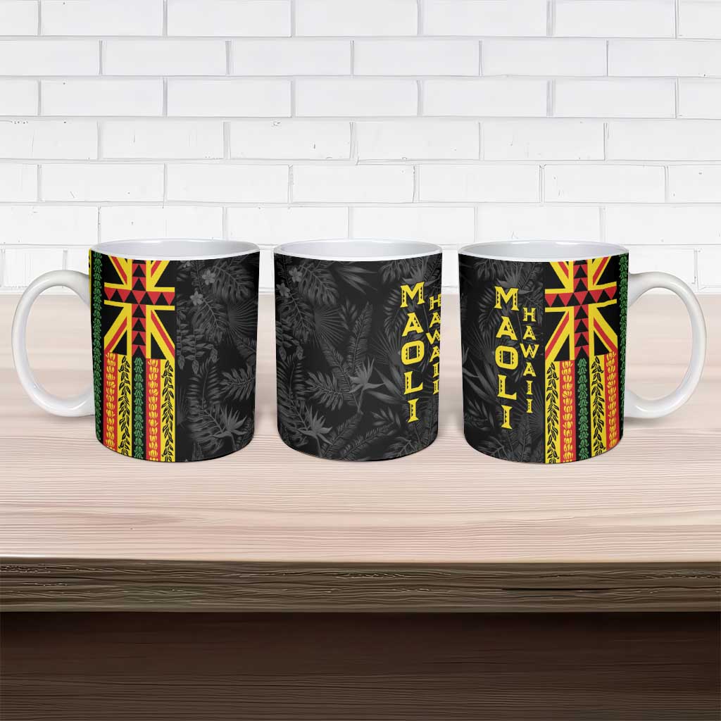 Hawaii Maoli Spirit Ceramic Mug Kakau Pattern With Flower Lei - Polynesian Pride