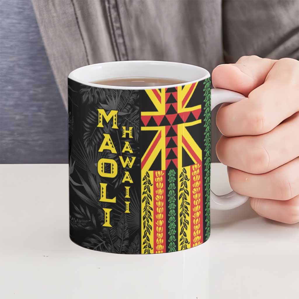 Hawaii Maoli Spirit Ceramic Mug Kakau Pattern With Flower Lei - Polynesian Pride