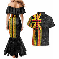 Hawaii Maoli Spirit Couples Matching Mermaid Dress and Hawaiian Shirt Kakau Pattern With Flower Lei - Polynesian Pride