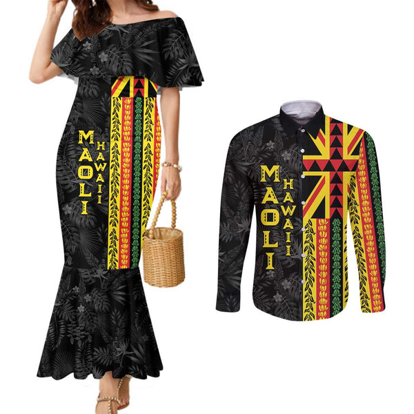Hawaii Couples Matching Tank Maxi Dress and Long Sleeve Button Shirts Polynesian Shark with Kakau Purple Version LT01 main image 0