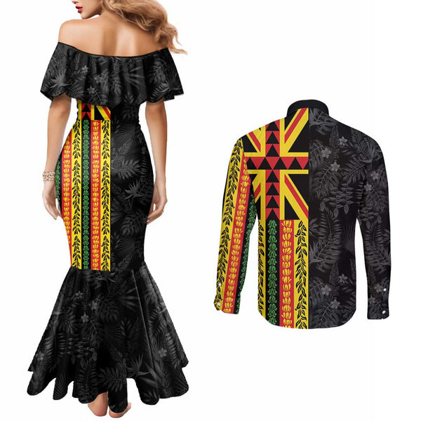 Hawaii Couples Matching Tank Maxi Dress and Long Sleeve Button Shirts Polynesian Shark with Kakau Purple Version LT01 main image 1