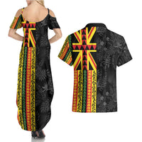 Hawaii Maoli Spirit Couples Matching Summer Maxi Dress and Hawaiian Shirt Kakau Pattern With Flower Lei - Polynesian Pride