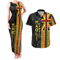 Hawaii Maoli Spirit Couples Matching Tank Maxi Dress and Hawaiian Shirt Kakau Pattern With Flower Lei - Polynesian Pride