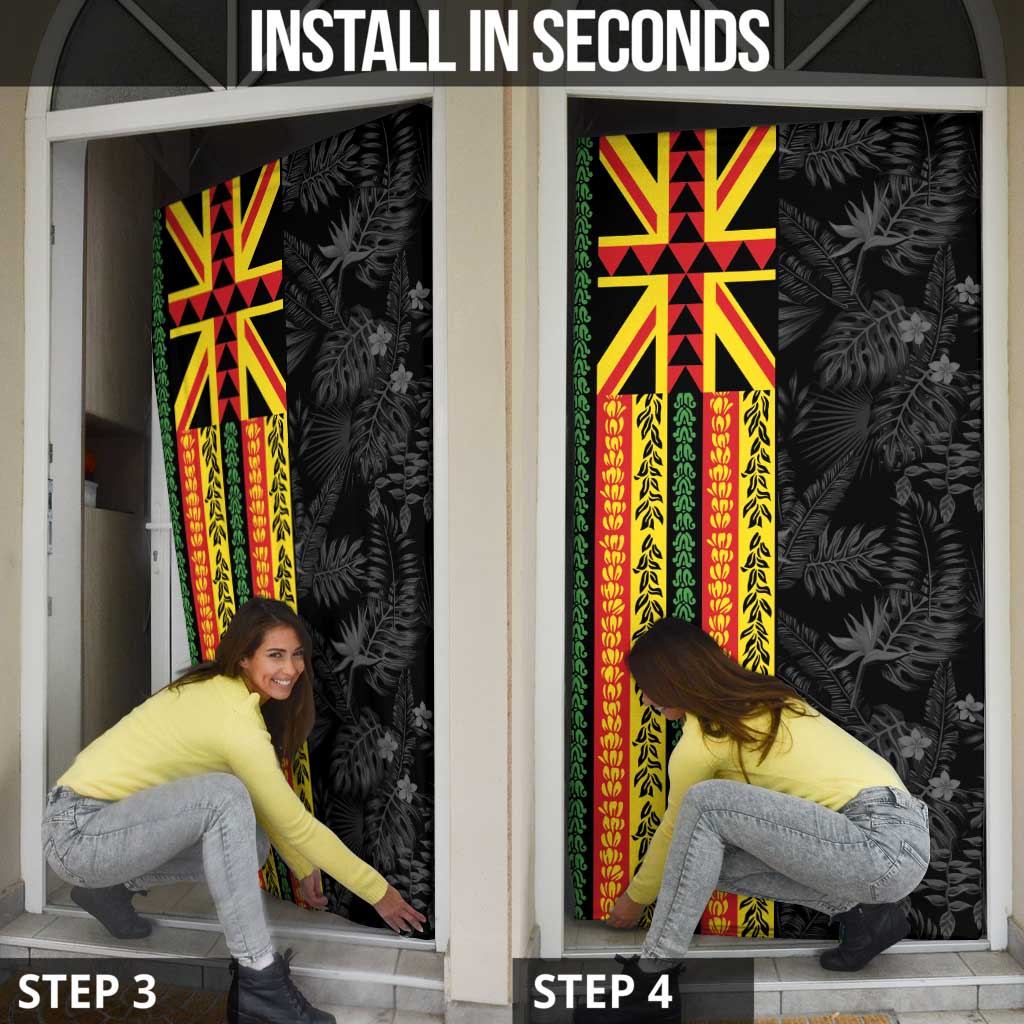 Hawaii Maoli Spirit Door Cover Kakau Pattern With Flower Lei - Polynesian Pride