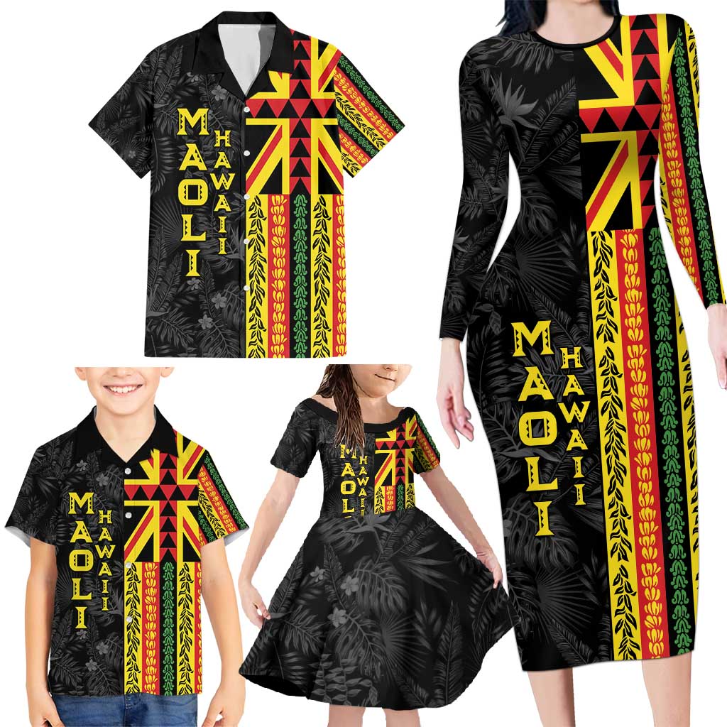 Hawaii Maoli Spirit Family Matching Long Sleeve Bodycon Dress and Hawaiian Shirt Kakau Pattern With Flower Lei LT05 - Polynesian Pride