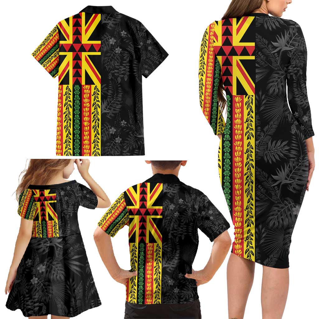Hawaii Maoli Spirit Family Matching Long Sleeve Bodycon Dress and Hawaiian Shirt Kakau Pattern With Flower Lei - Polynesian Pride