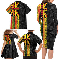 Hawaii Maoli Spirit Family Matching Long Sleeve Bodycon Dress and Hawaiian Shirt Kakau Pattern With Flower Lei - Polynesian Pride