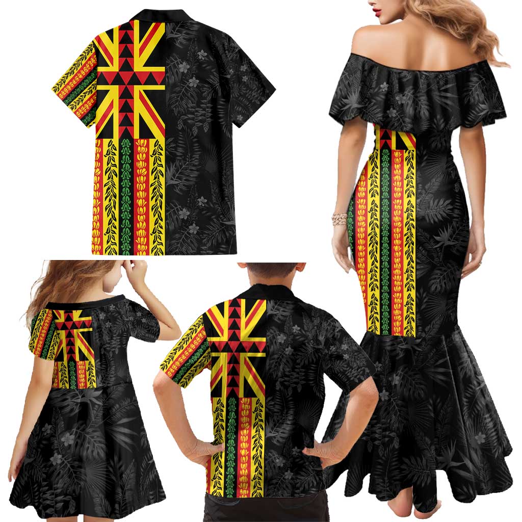 Hawaii Maoli Spirit Family Matching Mermaid Dress and Hawaiian Shirt Kakau Pattern With Flower Lei - Polynesian Pride