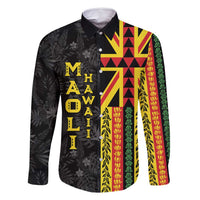 Hawaii Maoli Spirit Family Matching Off Shoulder Maxi Dress and Hawaiian Shirt Kakau Pattern With Flower Lei - Polynesian Pride