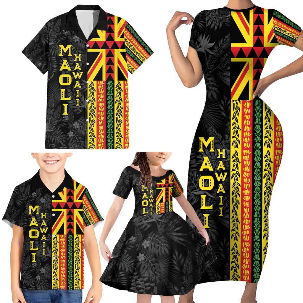 Hawaii Maoli Spirit Family Matching Short Sleeve Bodycon Dress and Hawaiian Shirt Kakau Pattern With Flower Lei LT05 - Polynesian Pride