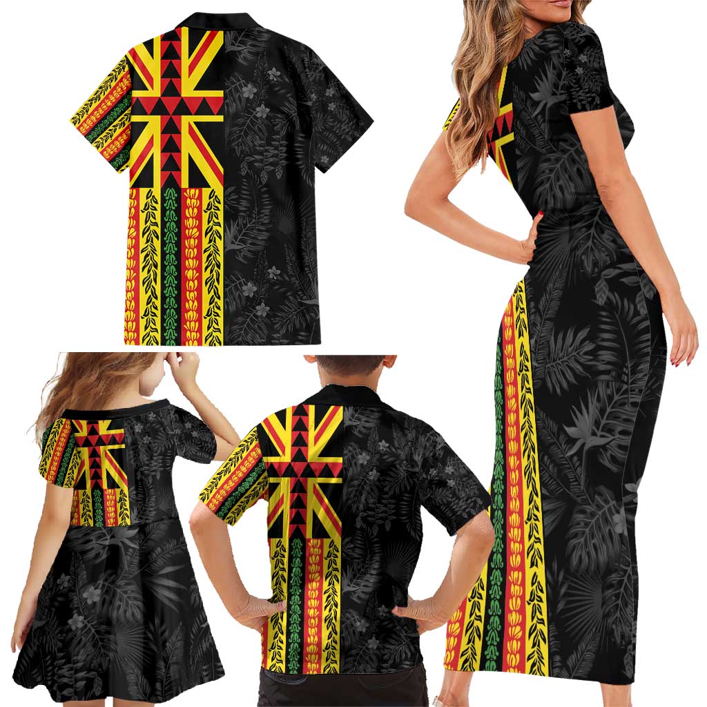 Hawaii Maoli Spirit Family Matching Short Sleeve Bodycon Dress and Hawaiian Shirt Kakau Pattern With Flower Lei - Polynesian Pride