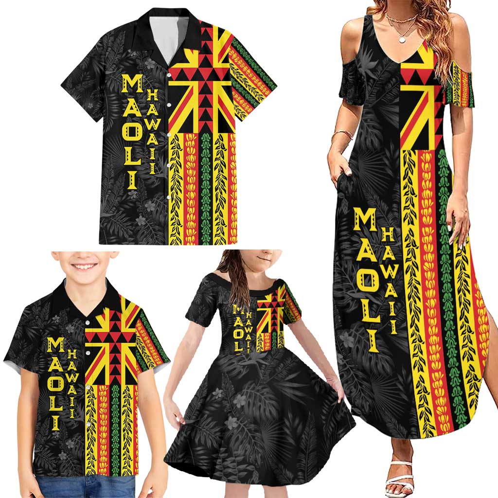 Hawaii Maoli Spirit Family Matching Summer Maxi Dress and Hawaiian Shirt Kakau Pattern With Flower Lei - Polynesian Pride