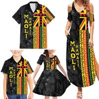 Hawaii Maoli Spirit Family Matching Summer Maxi Dress and Hawaiian Shirt Kakau Pattern With Flower Lei - Polynesian Pride