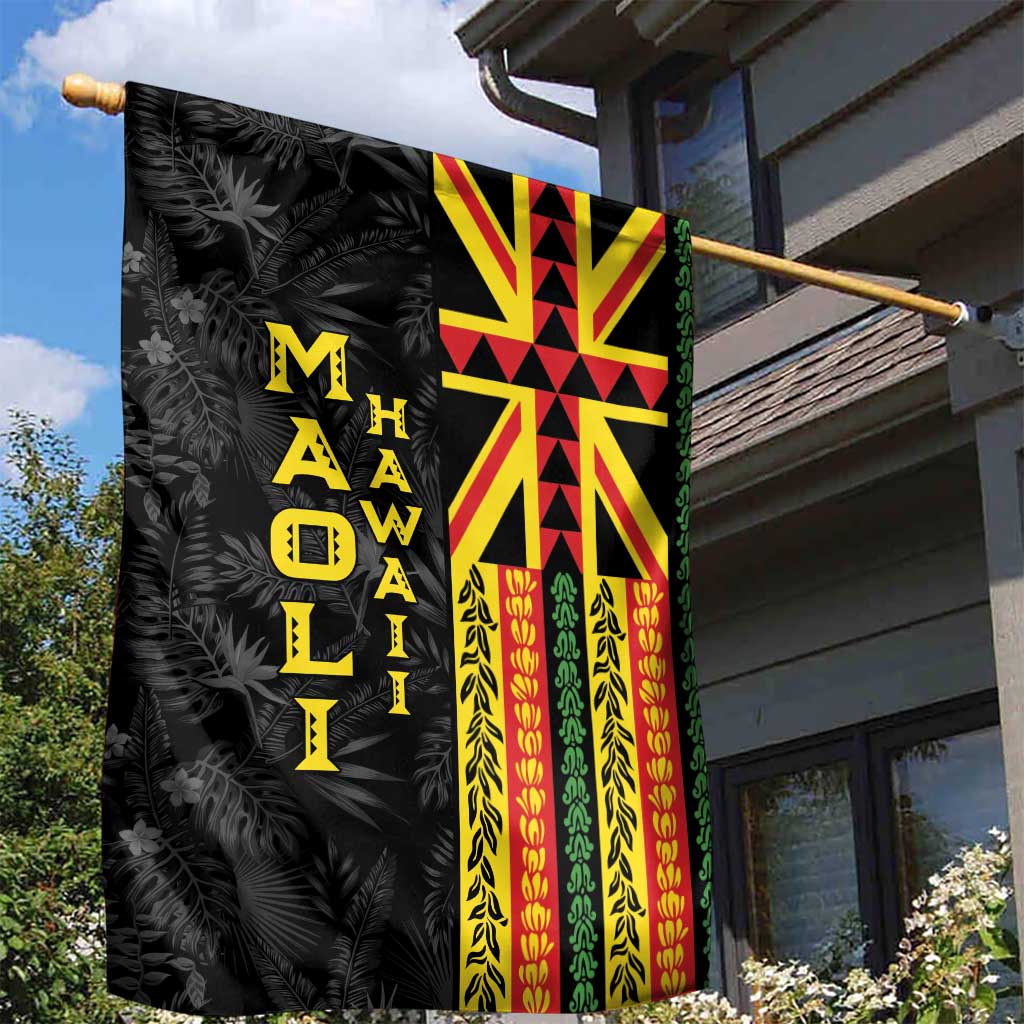 Hawaii Maoli Spirit Garden Flag Kakau Pattern With Flower Lei - Polynesian Pride