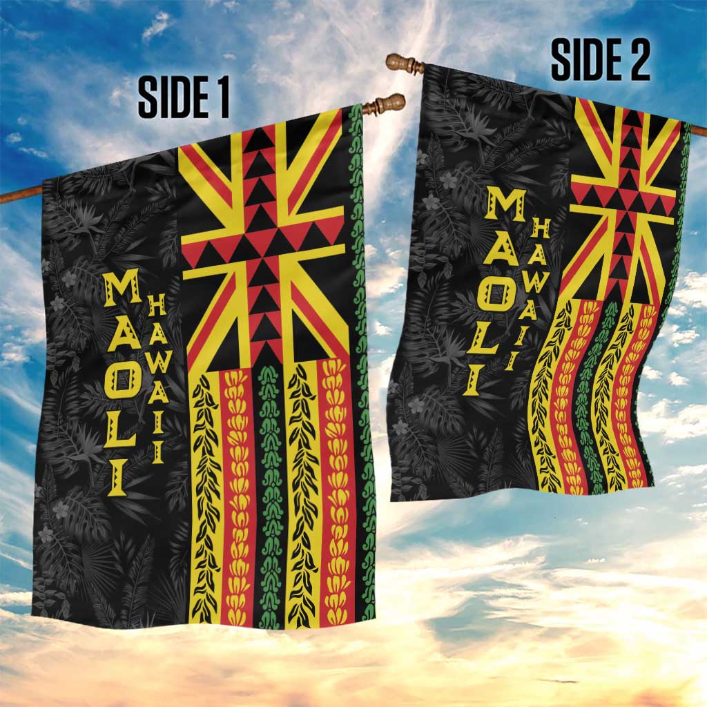 Hawaii Maoli Spirit Garden Flag Kakau Pattern With Flower Lei - Polynesian Pride