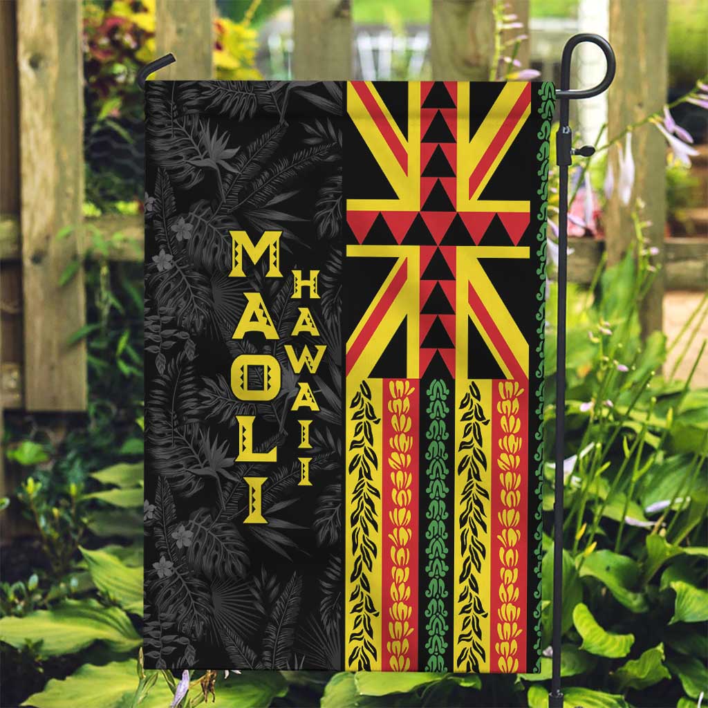 Hawaii Maoli Spirit Garden Flag Kakau Pattern With Flower Lei - Polynesian Pride