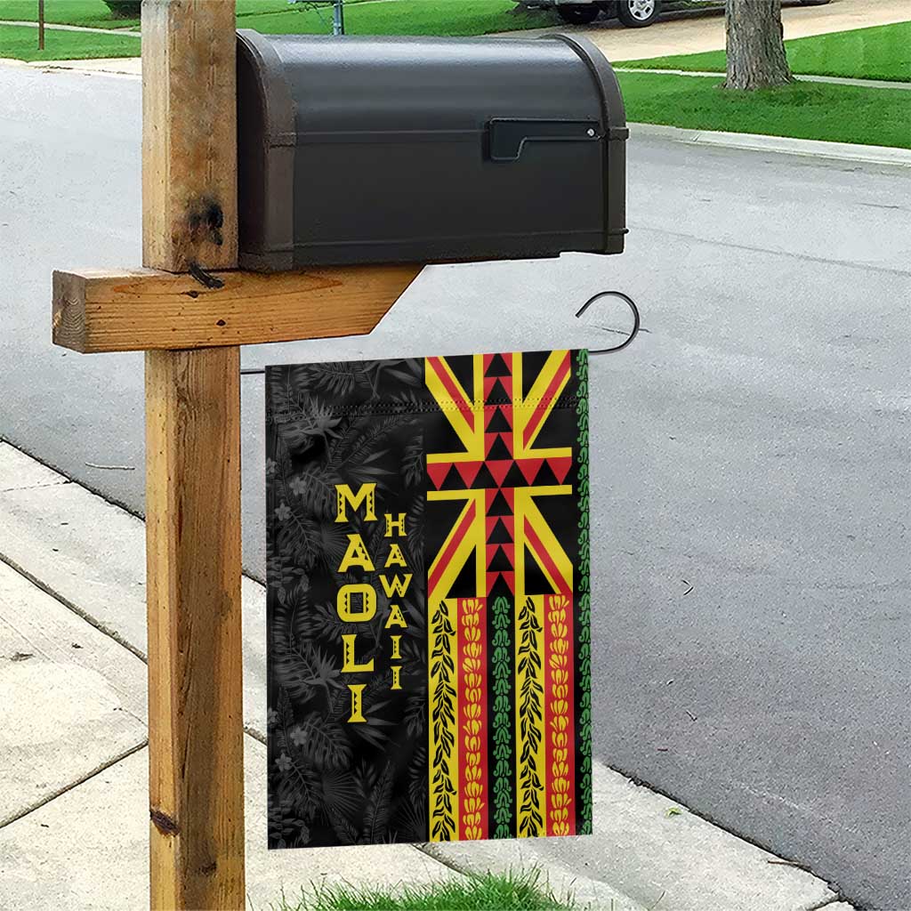 Hawaii Maoli Spirit Garden Flag Kakau Pattern With Flower Lei - Polynesian Pride