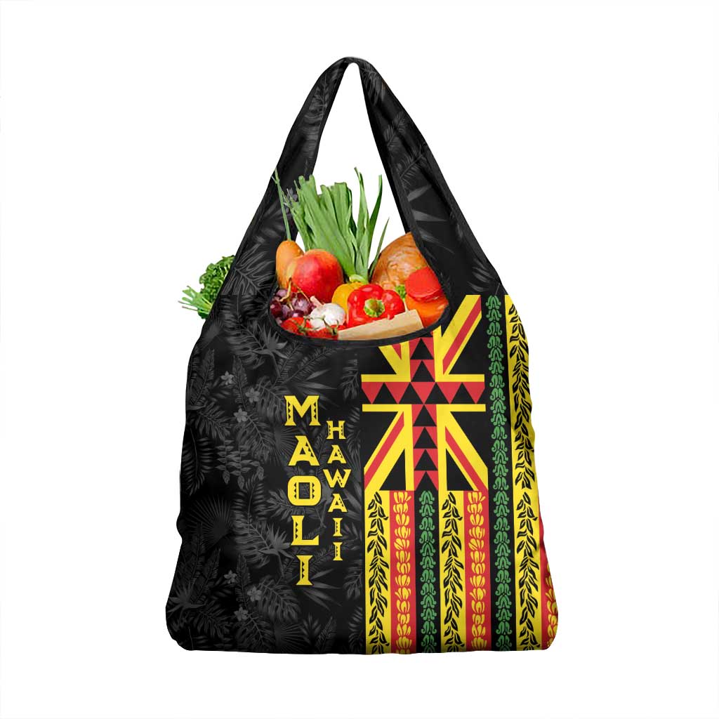 Hawaii Maoli Spirit Grocery Bag Kakau Pattern With Flower Lei - Polynesian Pride