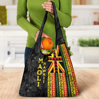 Hawaii Maoli Spirit Grocery Bag Kakau Pattern With Flower Lei - Polynesian Pride