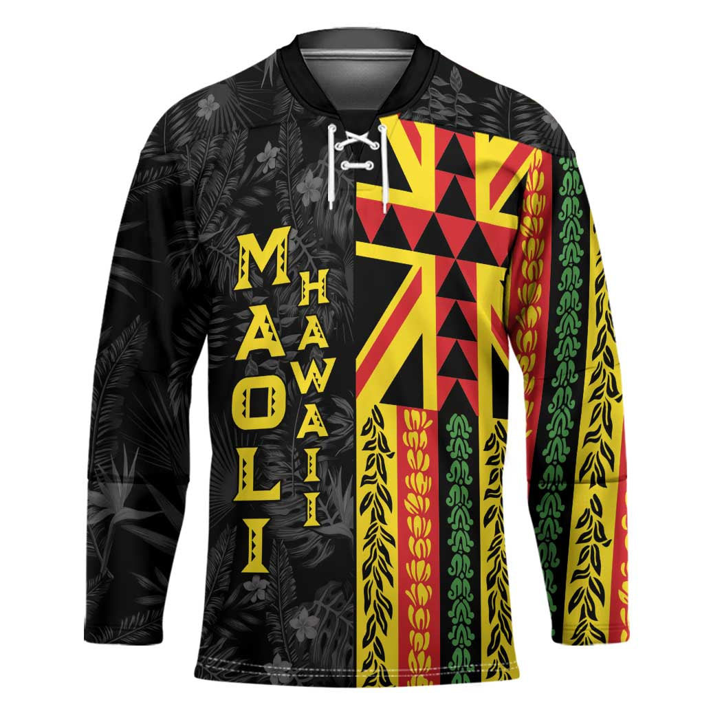 Hawaii Maoli Spirit Hockey Jersey Kakau Pattern With Flower Lei - Polynesian Pride