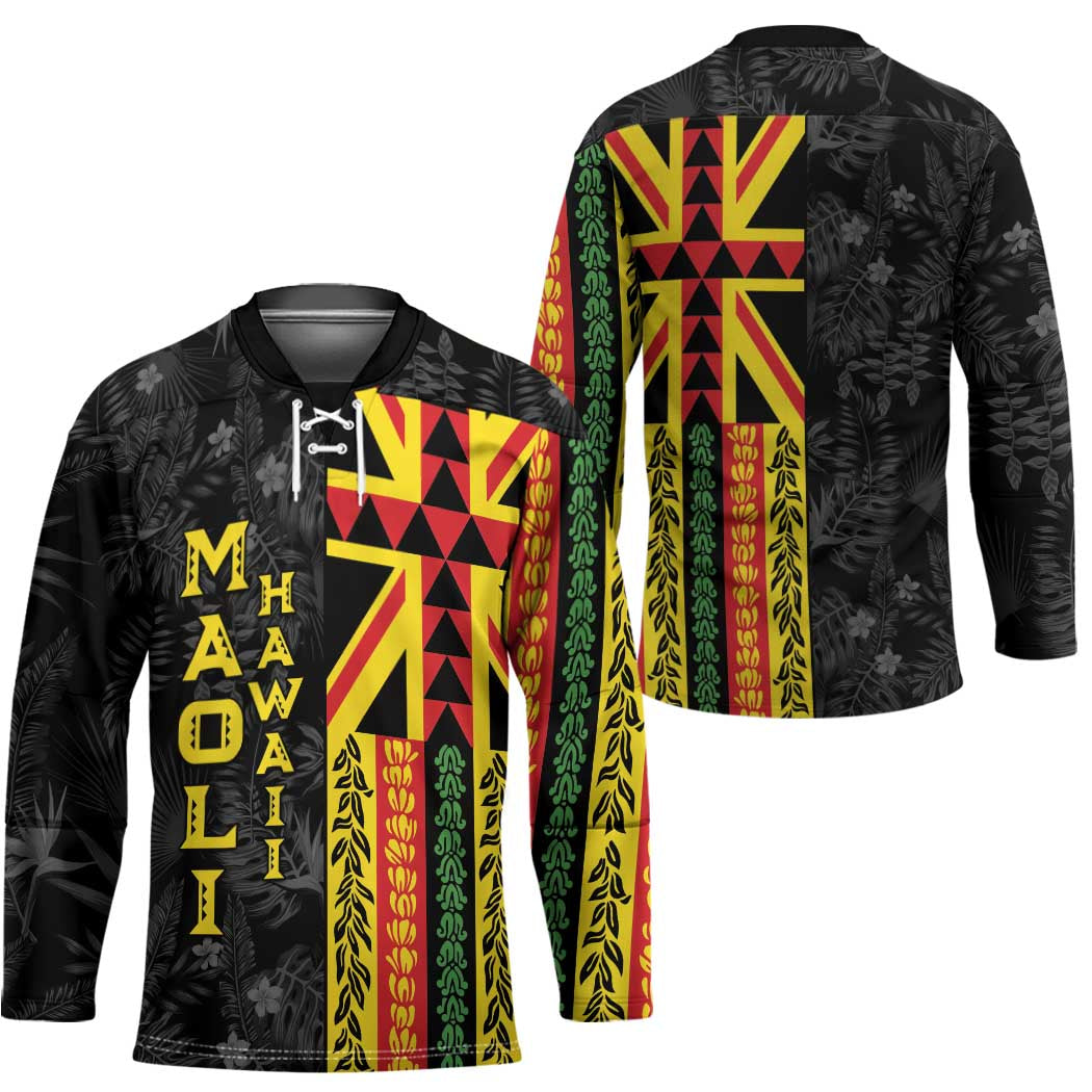 Hawaii Maoli Spirit Hockey Jersey Kakau Pattern With Flower Lei - Polynesian Pride