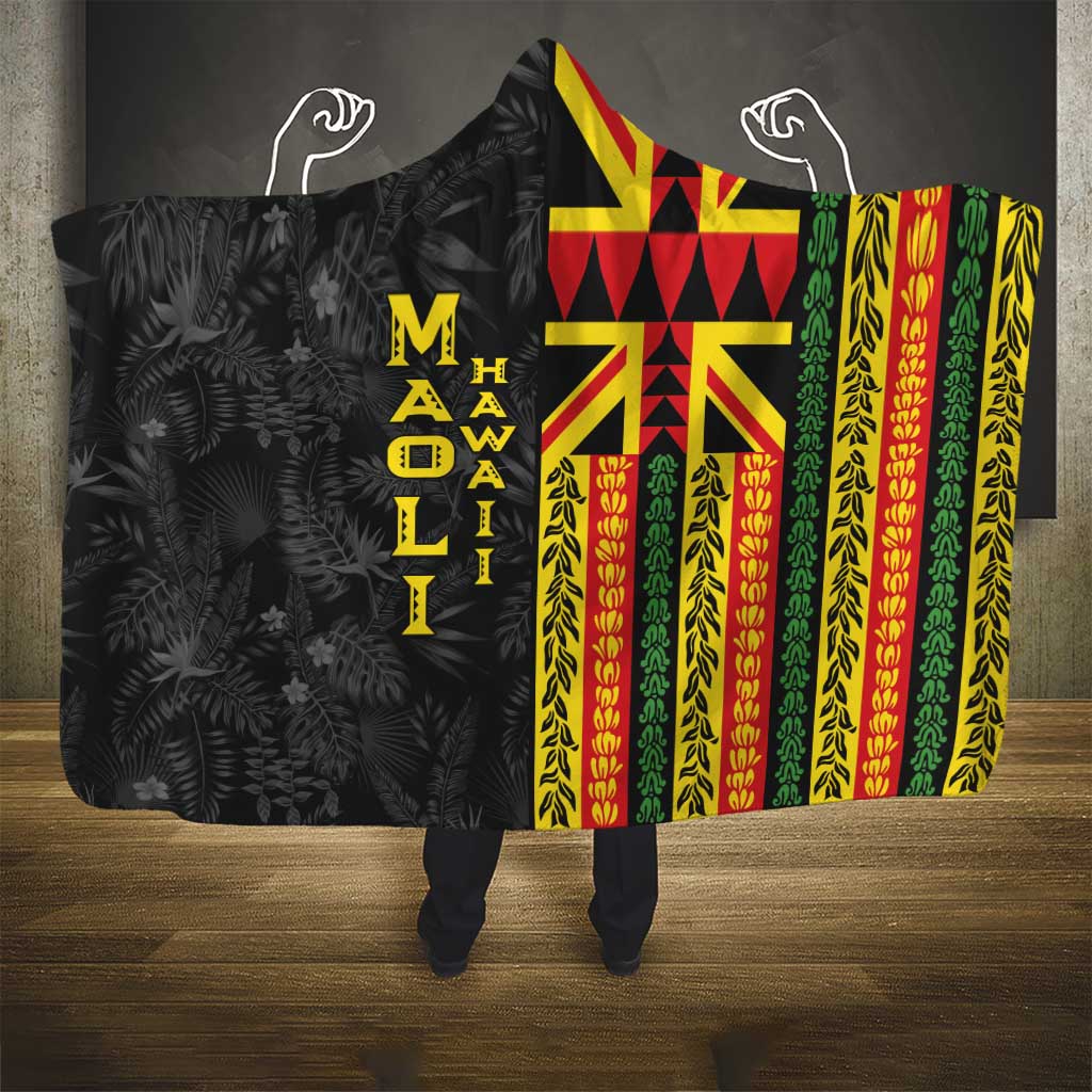 Hawaii Maoli Spirit Hooded Blanket Kakau Pattern With Flower Lei - Polynesian Pride