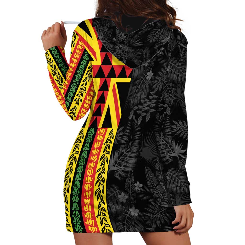 Hawaii Maoli Spirit Hoodie Dress Kakau Pattern With Flower Lei - Polynesian Pride