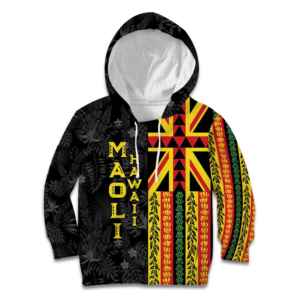 Hawaii Maoli Spirit Kid Hoodie Kakau Pattern With Flower Lei LT05 Hoodie Black - Polynesian Pride