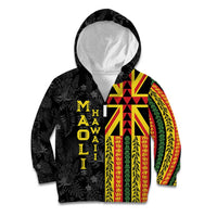 Hawaii Maoli Spirit Kid Hoodie Kakau Pattern With Flower Lei - Polynesian Pride