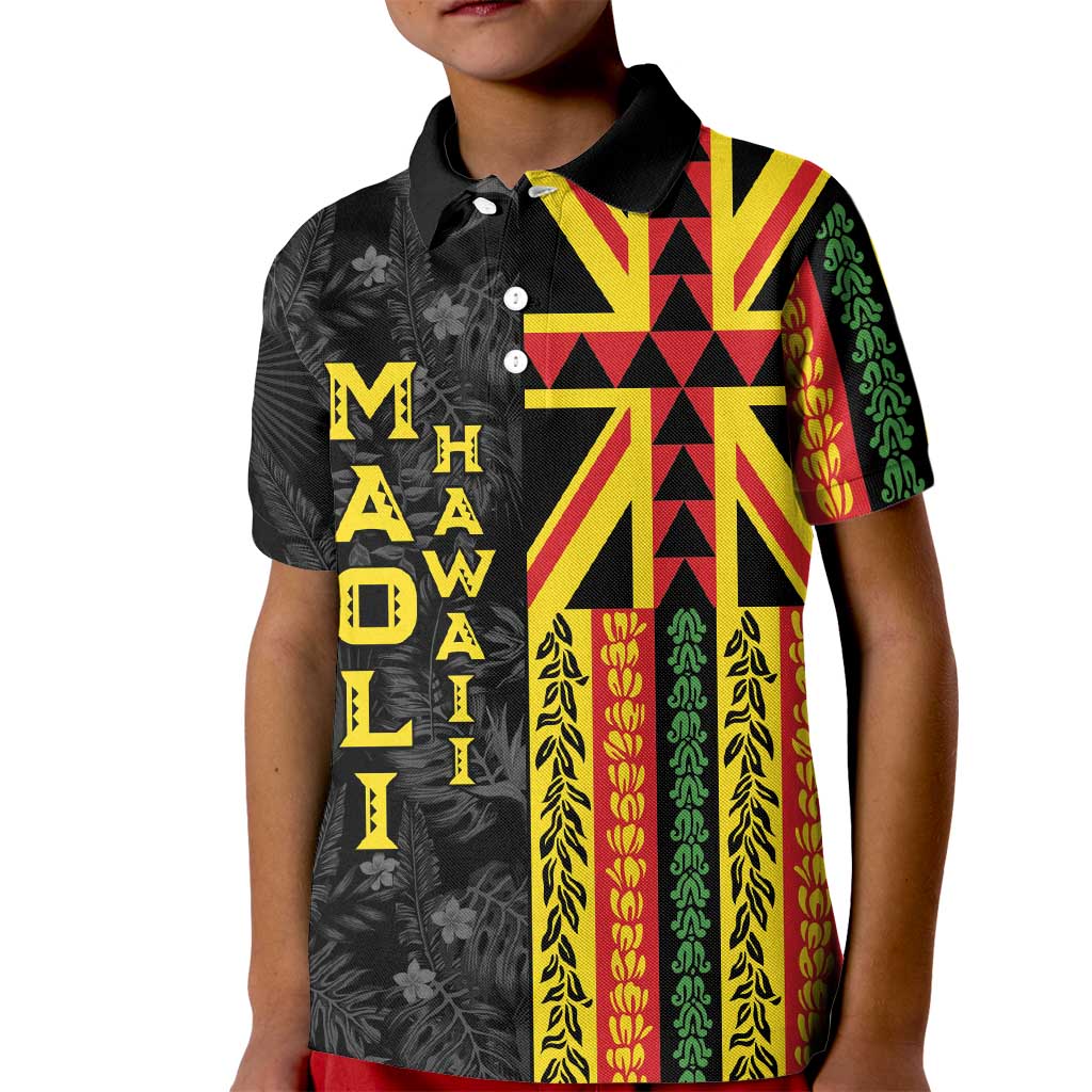 Hawaii Maoli Spirit Kid Polo Shirt Kakau Pattern With Flower Lei - Polynesian Pride