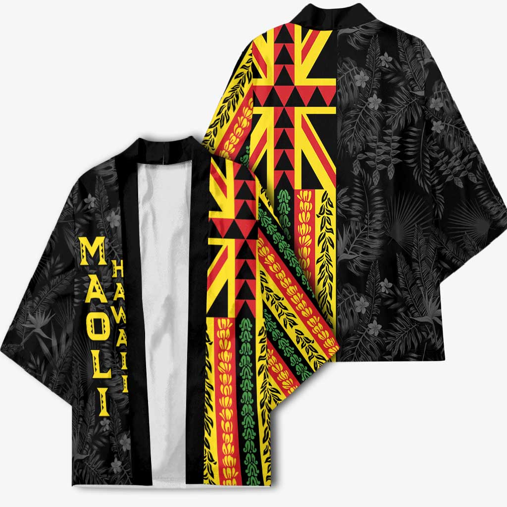 Hawaii Maoli Spirit Kimono Kakau Pattern With Flower Lei - Polynesian Pride