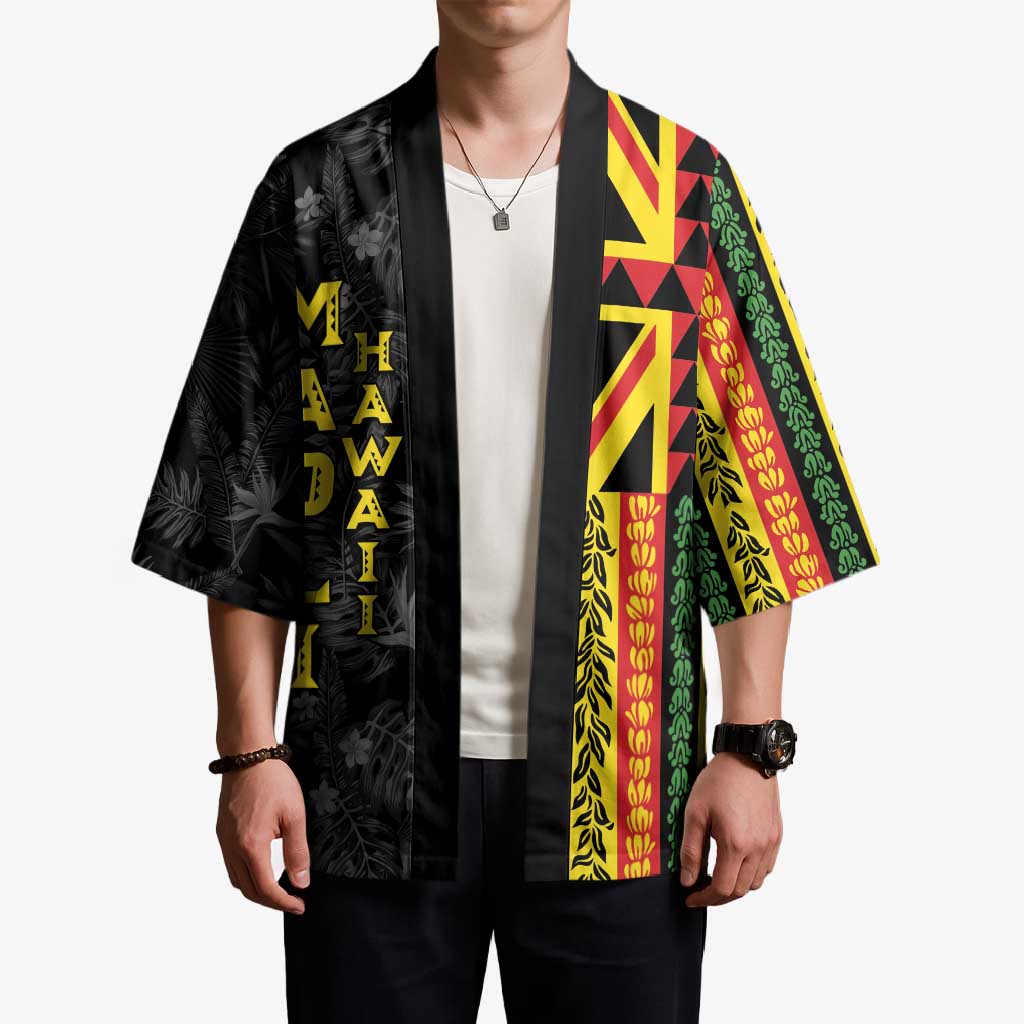 Hawaii Maoli Spirit Kimono Kakau Pattern With Flower Lei - Polynesian Pride
