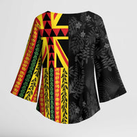 Hawaii Maoli Spirit Kimono Sleeve Blouse Kakau Pattern With Flower Lei - Polynesian Pride
