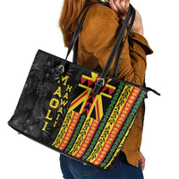 Hawaii Maoli Spirit Leather Tote Bag Kakau Pattern With Flower Lei - Polynesian Pride