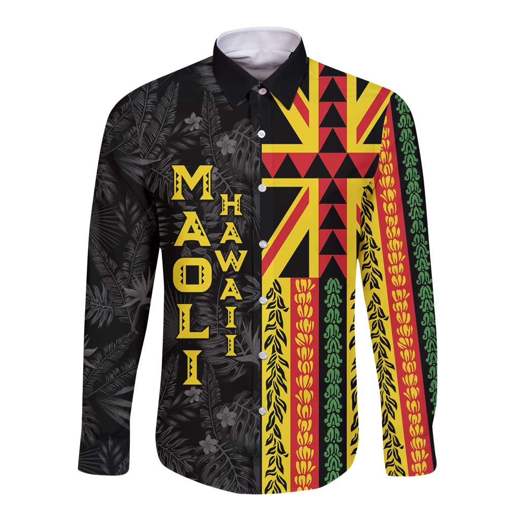 Hawaii Maoli Spirit Long Sleeve Button Shirt Kakau Pattern With Flower Lei - Polynesian Pride