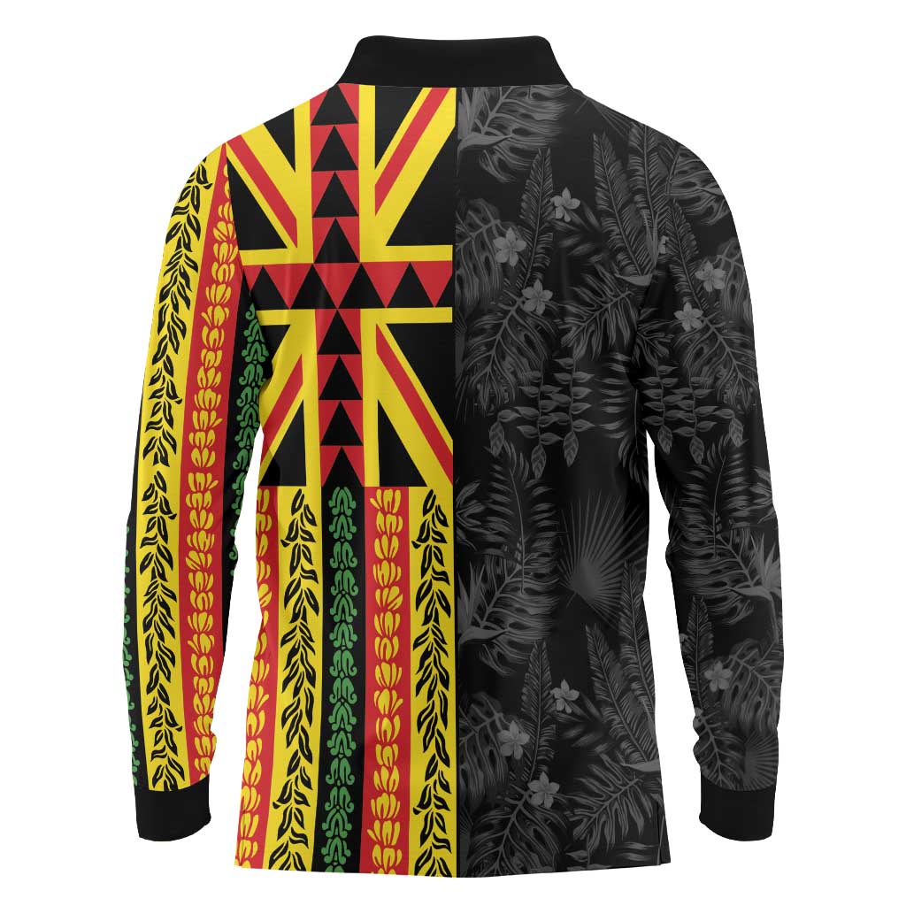 Hawaii Maoli Spirit Long Sleeve Polo Shirt Kakau Pattern With Flower Lei - Polynesian Pride