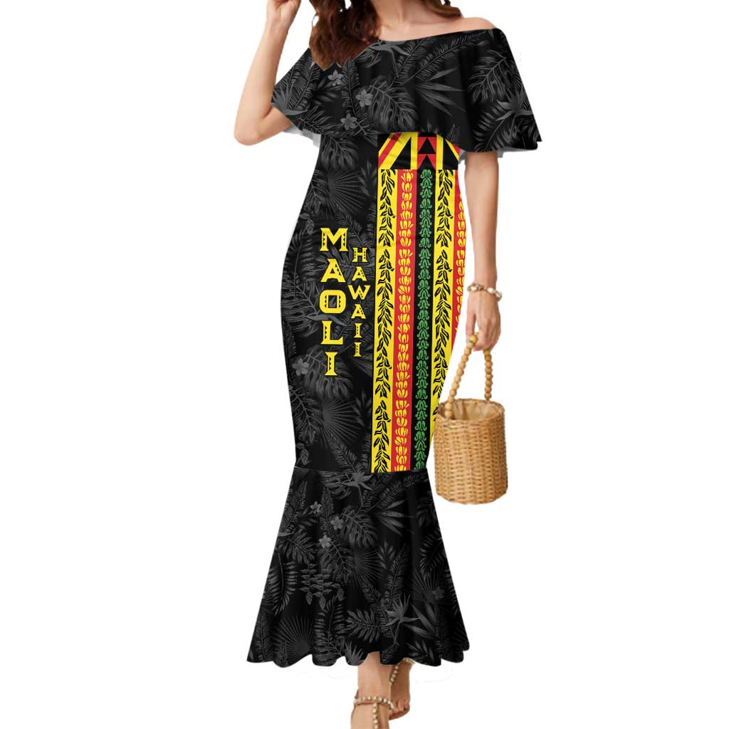 Hawaii Maoli Spirit Mermaid Dress Kakau Pattern With Flower Lei - Polynesian Pride