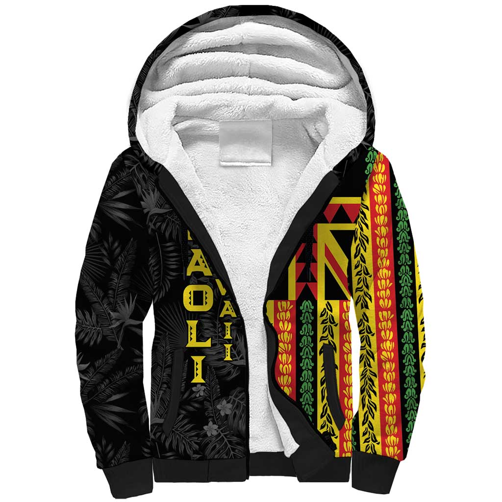 Hawaii Maoli Spirit Sherpa Hoodie Kakau Pattern With Flower Lei LT05 Unisex Black - Polynesian Pride