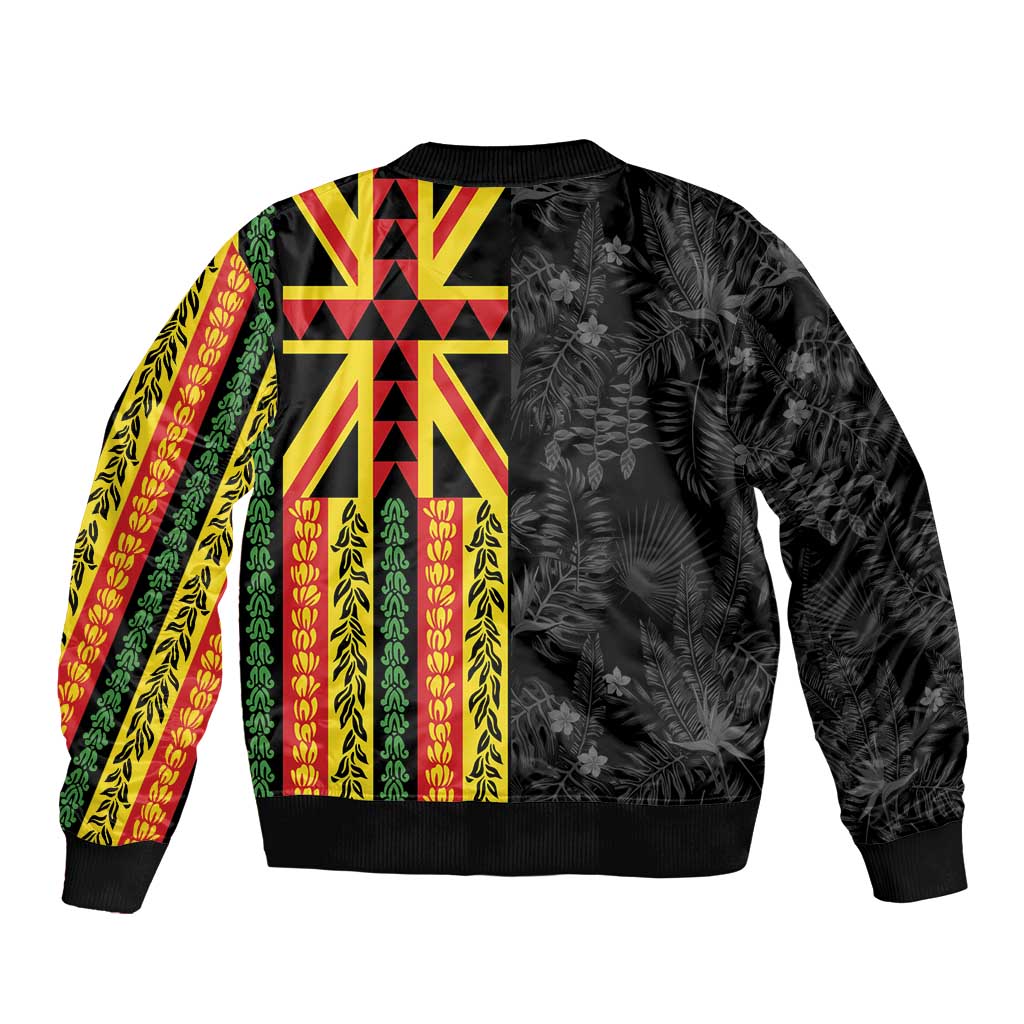 Hawaii Maoli Spirit Sleeve Zip Bomber Jacket Kakau Pattern With Flower Lei - Polynesian Pride