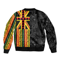 Hawaii Maoli Spirit Sleeve Zip Bomber Jacket Kakau Pattern With Flower Lei - Polynesian Pride