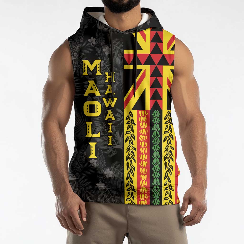 Hawaii Maoli Spirit Sleeveless Hoodie Kakau Pattern With Flower Lei LT05 - Polynesian Pride