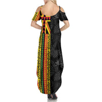 Hawaii Maoli Spirit Summer Maxi Dress Kakau Pattern With Flower Lei - Polynesian Pride