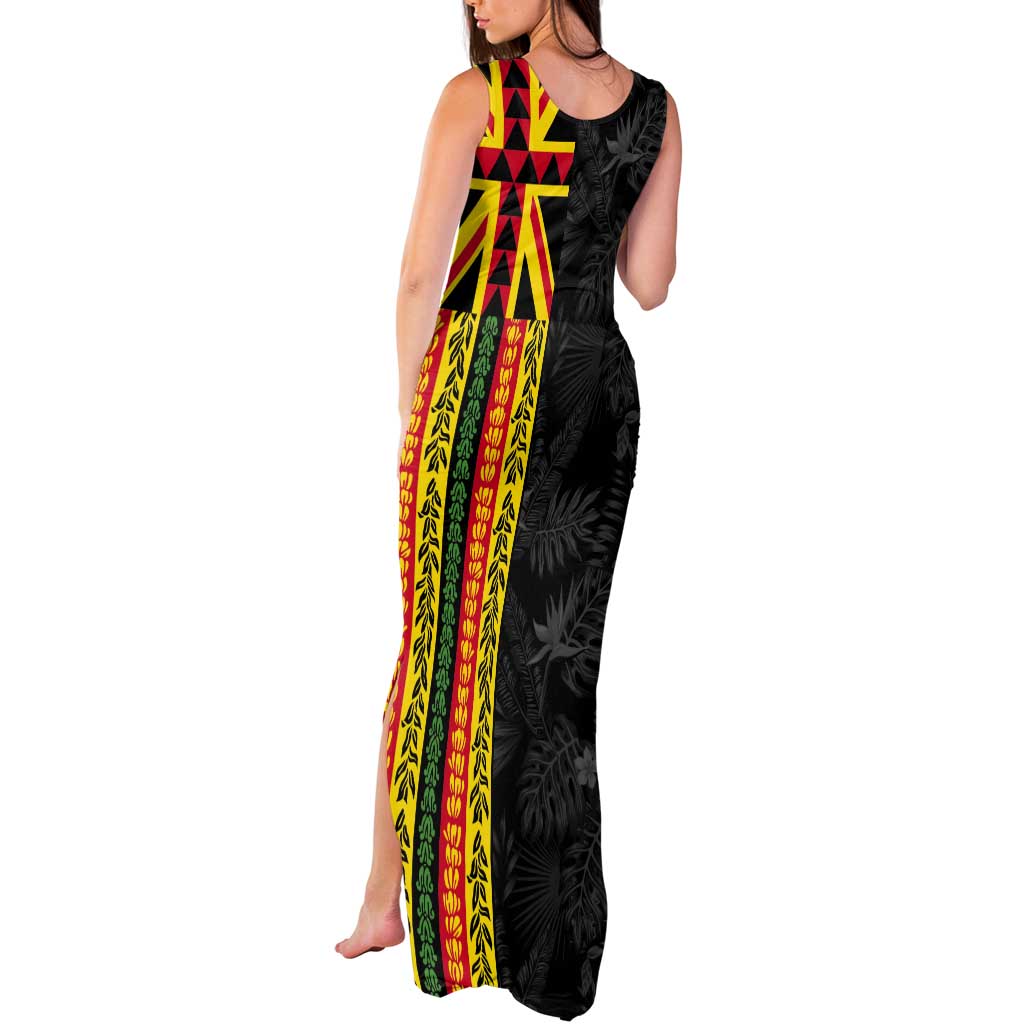 Hawaii Maoli Spirit Tank Maxi Dress Kakau Pattern With Flower Lei - Polynesian Pride