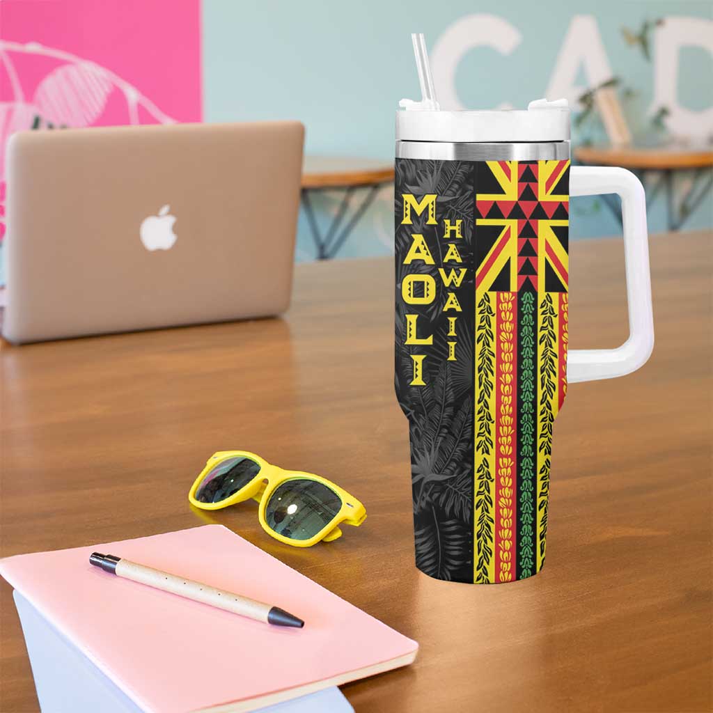 Hawaii Maoli Spirit Tumbler With Handle Kakau Pattern With Flower Lei - Polynesian Pride