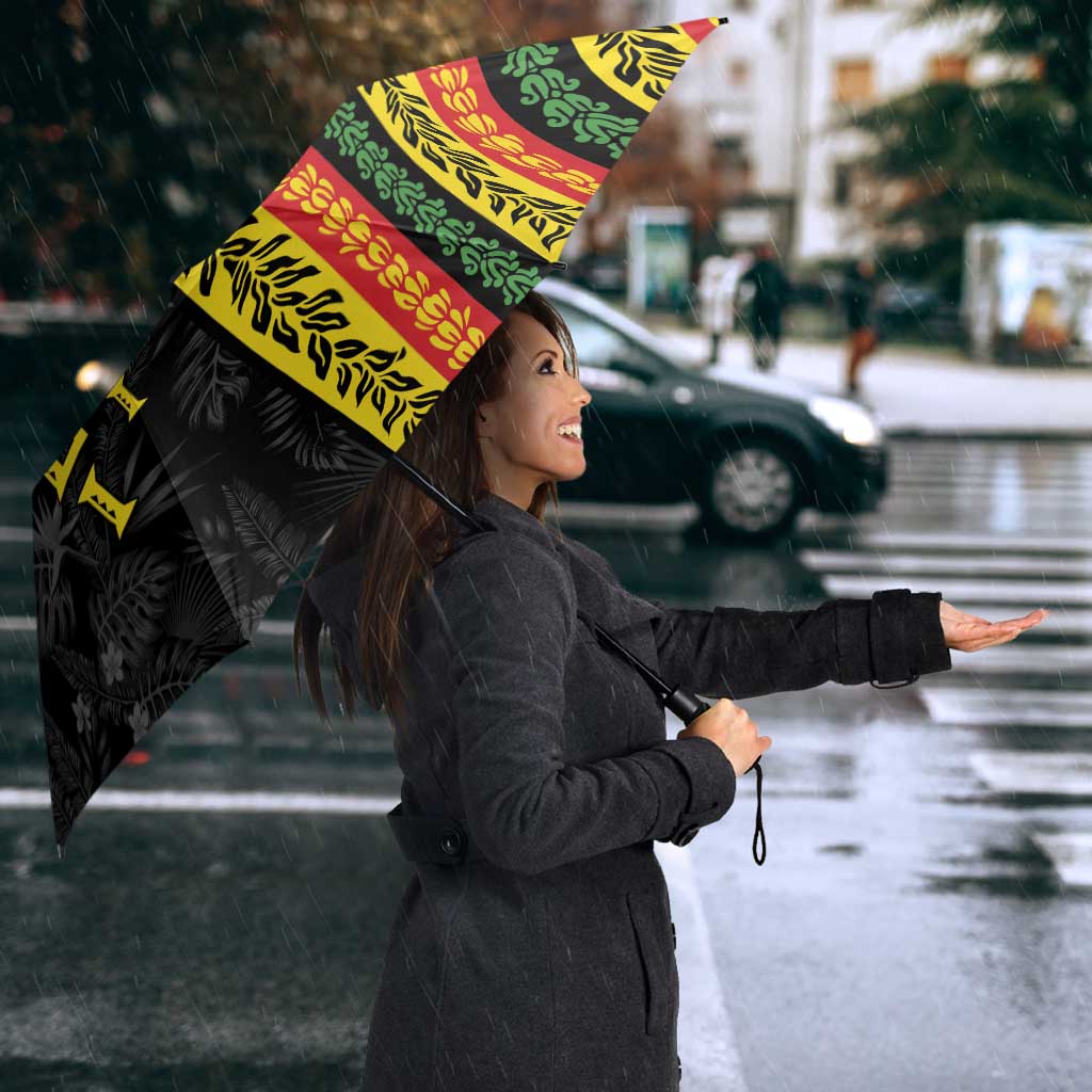 Hawaii Maoli Spirit Umbrella Kakau Pattern With Flower Lei - Polynesian Pride